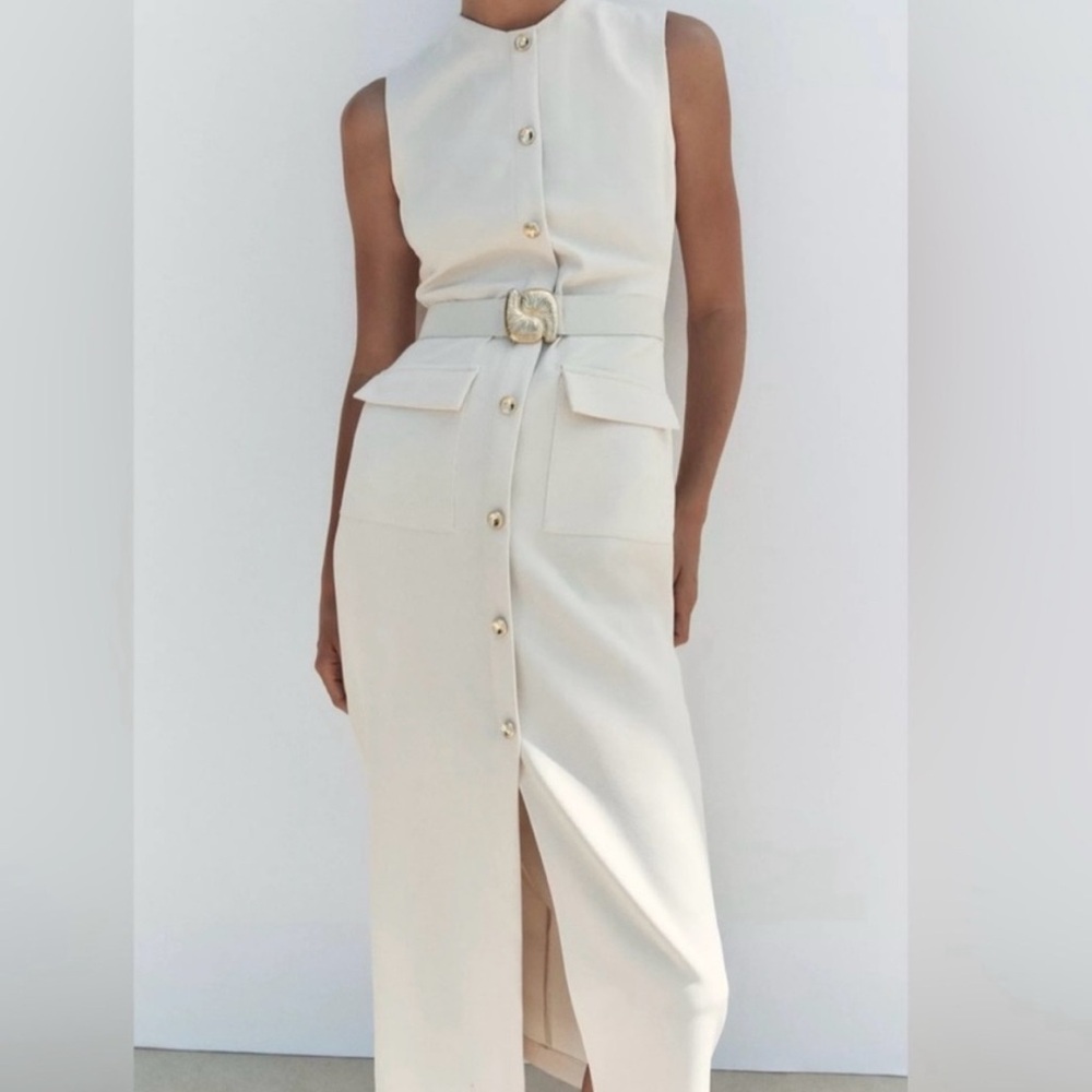 Zara Cream Button-Down Midi Dress